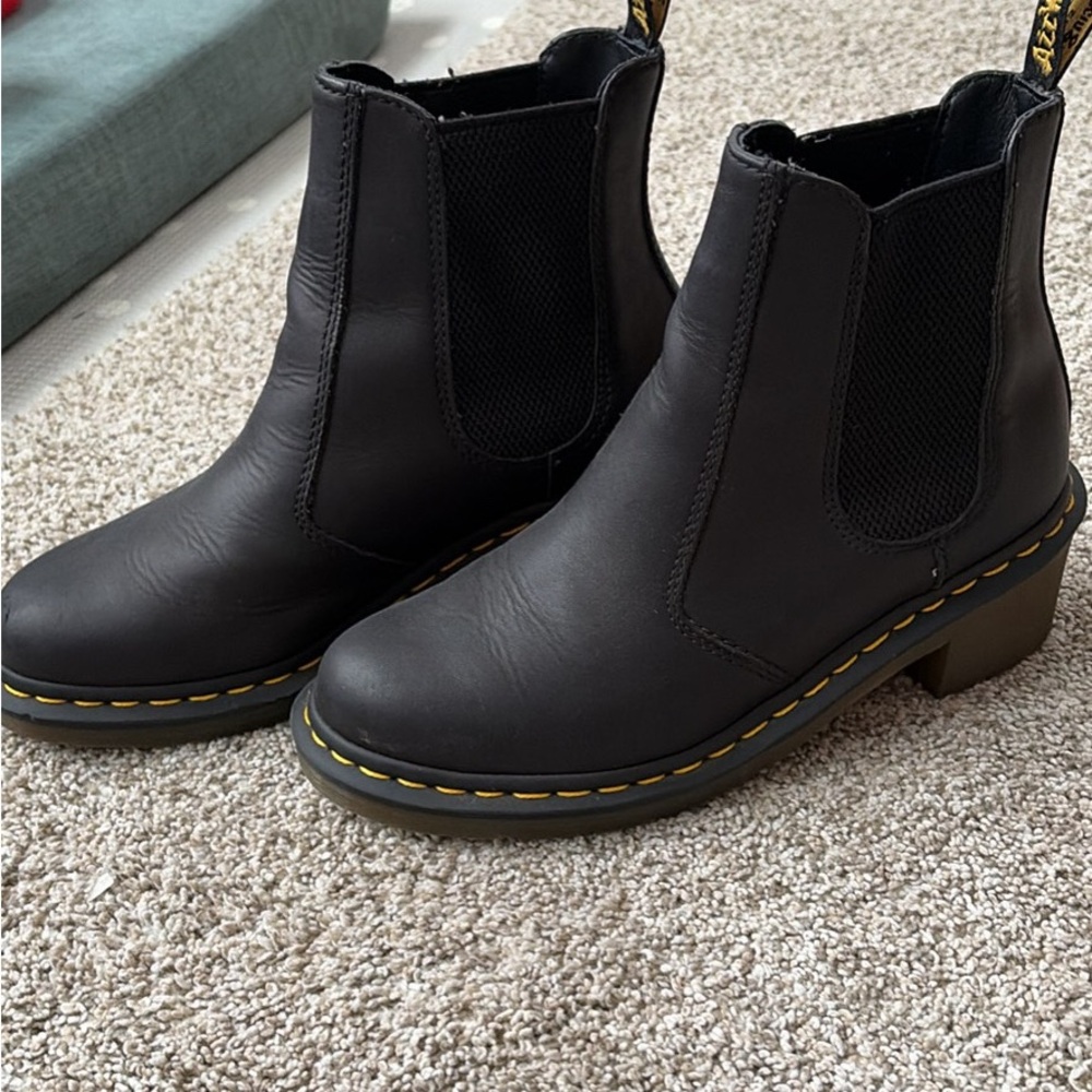 Dr. Martens Black Ankle Boots with Yellow Stitching